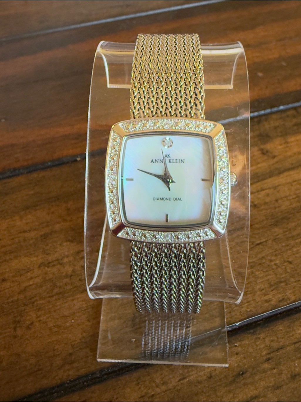 Vintage Anne Klein Diamond Dial Mother Of Pearl Mesh Watch